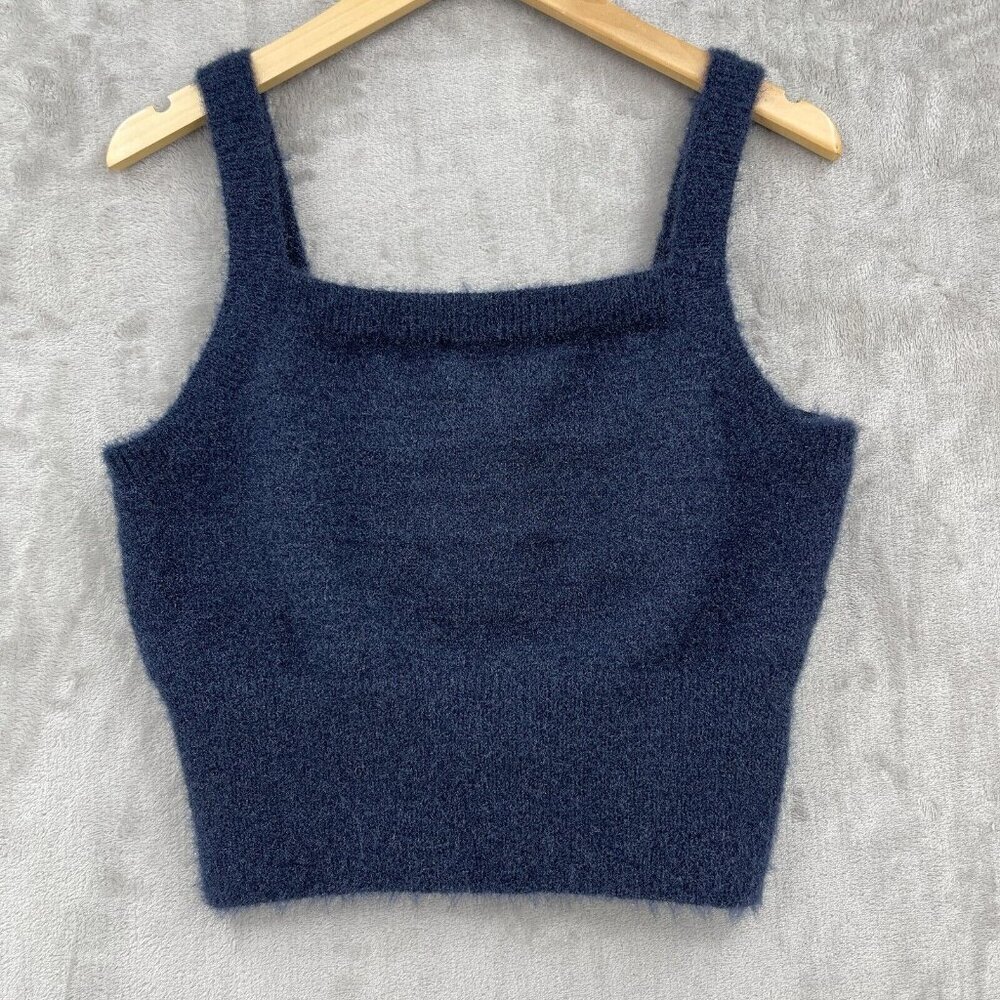 House of Harlow 1960 Navy Blue Fuzzy Knit Sweater Tank Top Cami Top